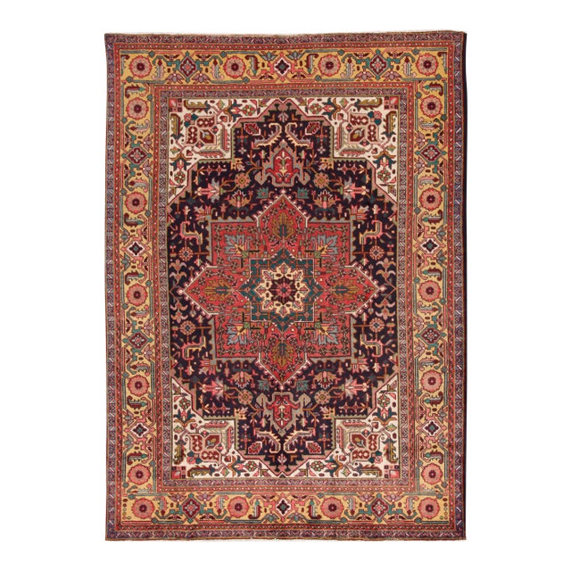 Early 20th Century Vintage Persian Heriz Multicolor Handmade Wool Rug For Sale