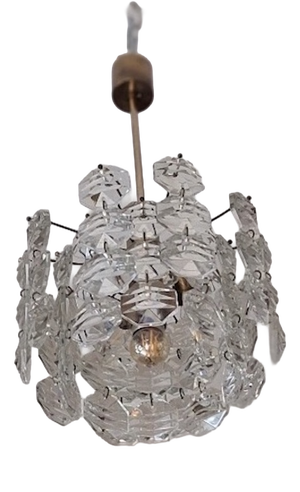 Three-Level Chandelier in Brass and Faceted Glass from Kinkeldey, 1960s