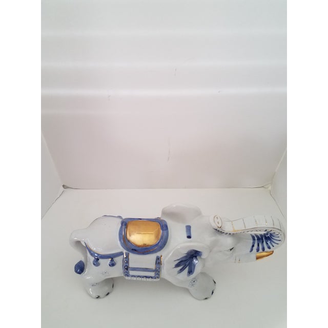 Chinoiserie Vintage 1970s Chinoiserie Large Glazed Ceramic Hand Painted Blue & White Elephants Figurines - a Pair For Sale - Image 3 of 8