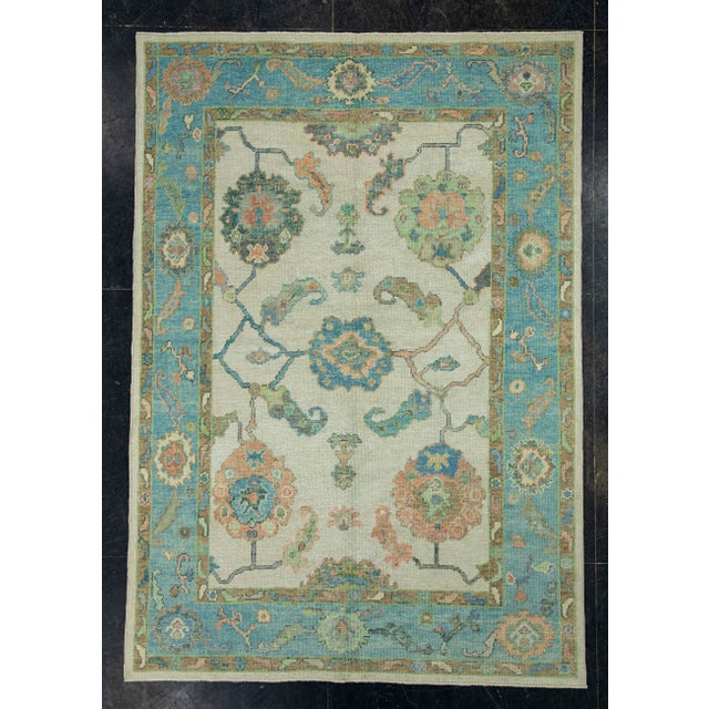 Blue Turkish Oushak Rug 5'1" x 7'3" #17209 For Sale - Image 8 of 8