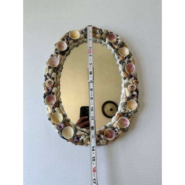 Handcrafted Seashell Oval Mirror – Coastal Beach House Decor, Velvet Backing For Sale - Image 11 of 12
