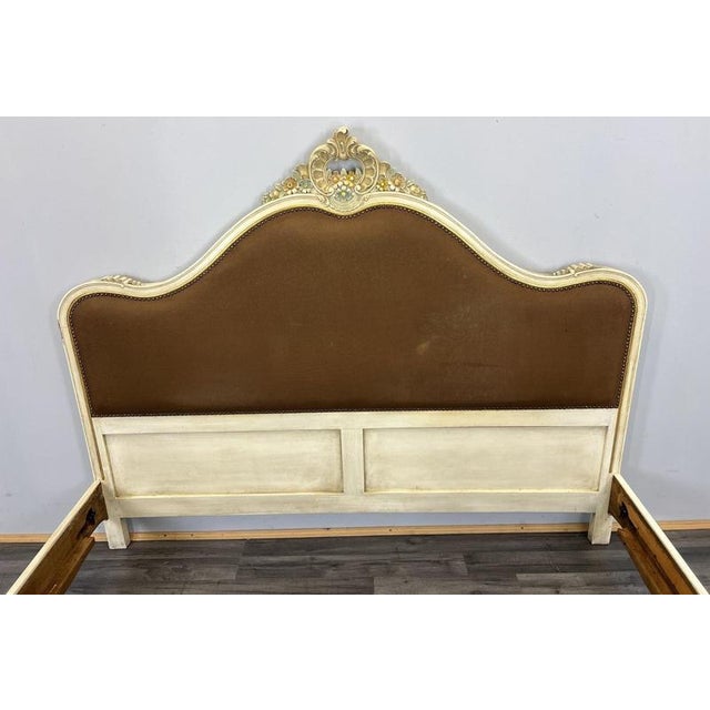 Vintage French Shabby Chic Upholstered King Size Bed Frame For Sale - Image 4 of 14