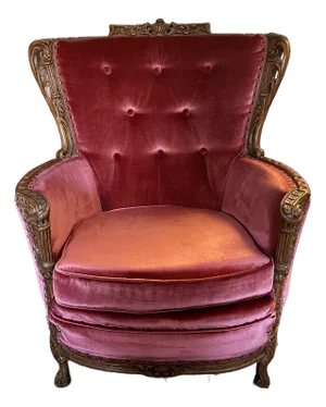 Antique Victorian Dark Pink Velvet Wingback Chair