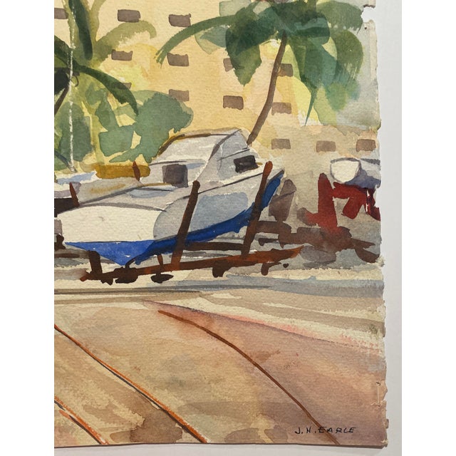 Coastal 1970s Tropical Boats Watercolor by Earle For Sale - Image 3 of 4