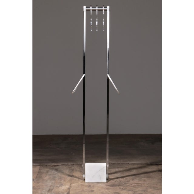 Italian Coat Rack with White Marble Base and Chrome Uprights, 1970s For Sale - Image 10 of 17