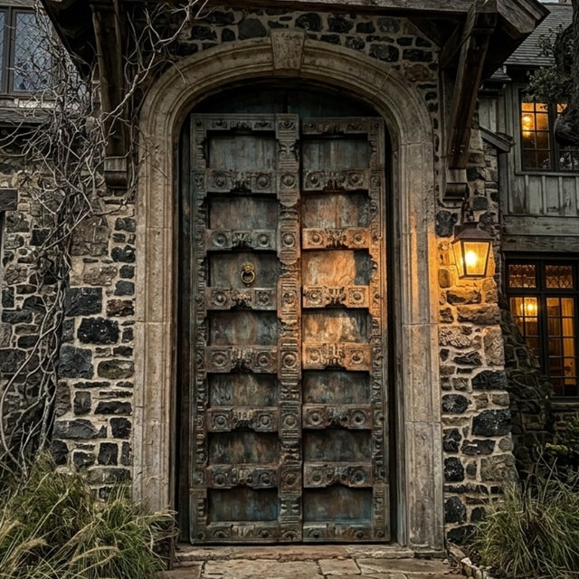 Antique Hand-Carved Teak Barn Door in Blue Patina | Rustic Farmhouse Statement Door 84 For Sale - Image 4 of 4