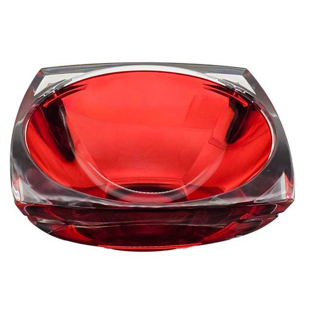 Vintage Waterford Metra Ruby Red Cut Crystal Bowl Signed Modernist Ireland 9.75” For Sale In San Francisco - Image 6 of 9