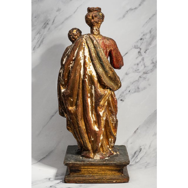 Large Antique 19th Century Mary Jesus Statue Carved Polychrome Wood Religious Sculpture For Sale - Image 11 of 18