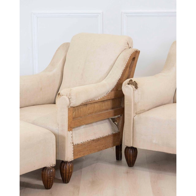 Art Deco Pair of 20th Century Art Deco Club Chairs with Matching Stool, To Upholster For Sale - Image 3 of 10