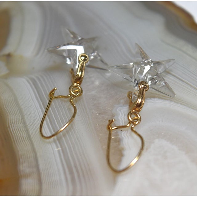 Transparent Vintage 14k Yellow Gold Rock Crystal Star Earrings, A Pair For Sale - Image 8 of 18