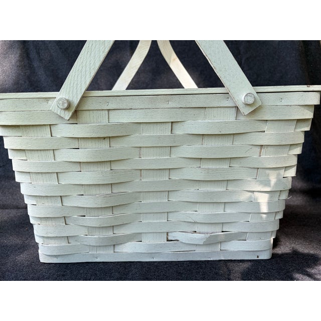 Vintage Painted Splint Wood Picnic Basket For Sale - Image 11 of 15