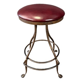 Charleston Forge Leather and Iron Stool For Sale