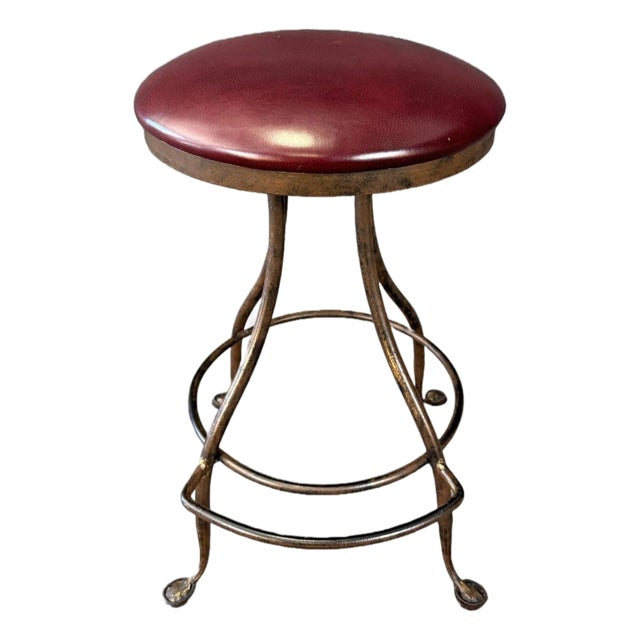 Charleston Forge Leather and Iron Stool For Sale