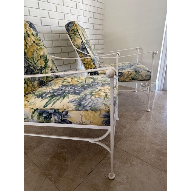 1970s Palm Beach Regency Wrought Iron Patio Set - Sofa and 2 Arm Chairs For Sale - Image 10 of 17