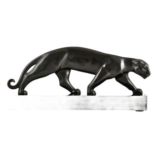 Luc Alliot, Art Deco Panther Sculpture, 1930, Bronze on Marble Base For Sale