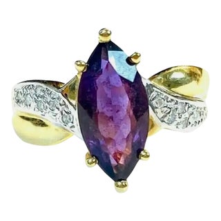 Amethyst and Diamond 14k Yellow Gold Ring For Sale