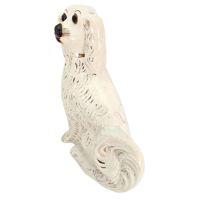 Antique Victorian Staffordshire Spaniel Dogs Amber Glass Eyes England C1880 Pair For Sale - Image 16 of 18