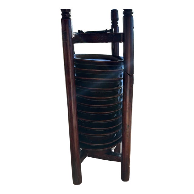 Vintage Chinese Wooden Plate Rack w/ 12 Lacquered Plates Hand Marked Export For Sale