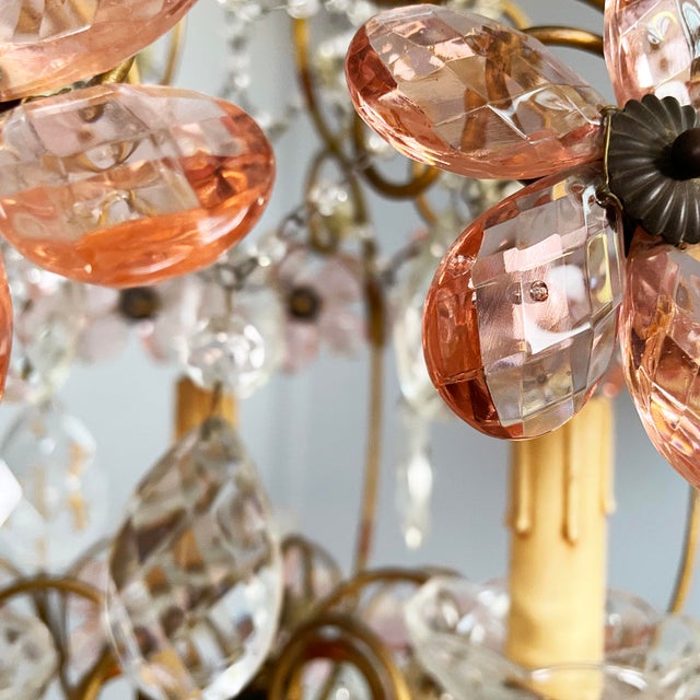 Gold Italian Art Nouveau Chandeliers in Pink Murano Glass and Brass, Early 1900s, 1890s, Set of 2 For Sale - Image 8 of 18