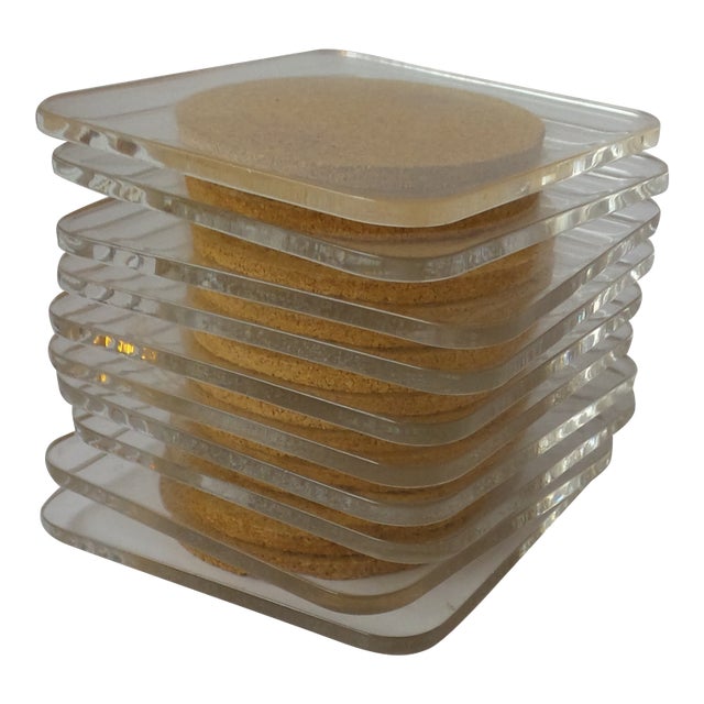 Late 20th Century Acrylic and Cork Coasters - Set of 10 For Sale