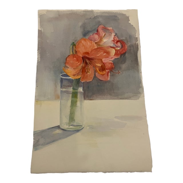 1980’s Original Contemporary Impressionist Amaryllis Watercolor Painting For Sale