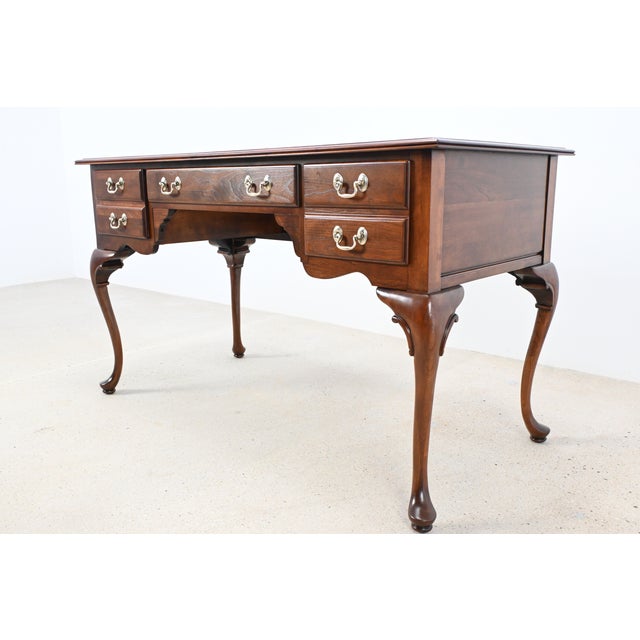 Queen Anne Ethan Allen Queen Anne Solid Cherry Writing Desk With Cabriole Legs | Newly Refinished For Sale - Image 3 of 12