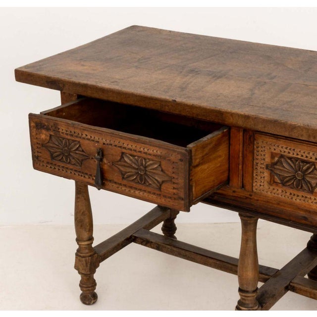 Brown Spanish Baroque-Style Walnut Console Table For Sale - Image 8 of 11