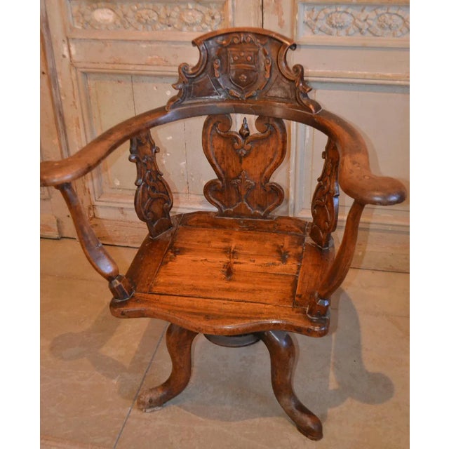 Victorian 19th Century Swiss Hand Carved Wood Swivel Desk Chair For Sale - Image 3 of 10