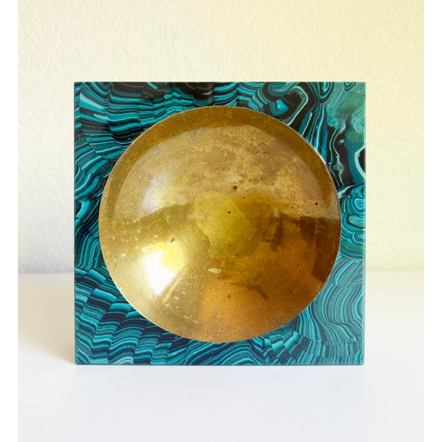 Aldo Tura Vide Poche, Brass & Faux Malachite, Italy 1960s, Attributed For Sale - Image 12 of 16