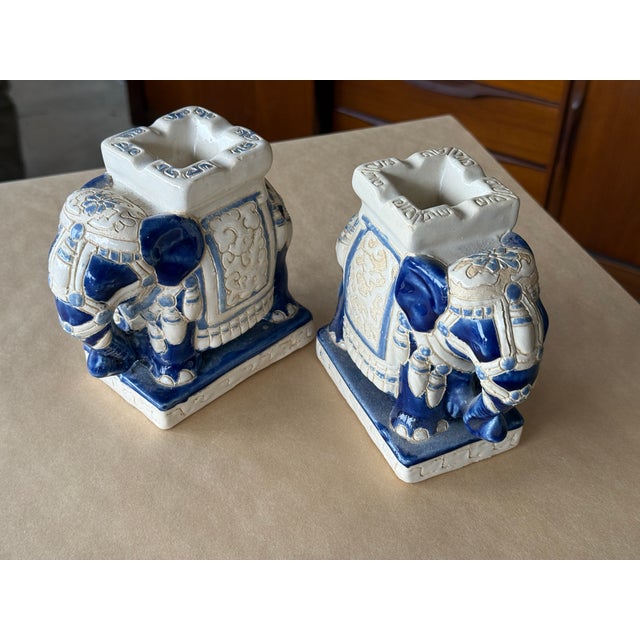 Vintage Elephant Chinoiserie Ceramic Glazed Candle Holders Pair For Sale In Charleston - Image 6 of 8