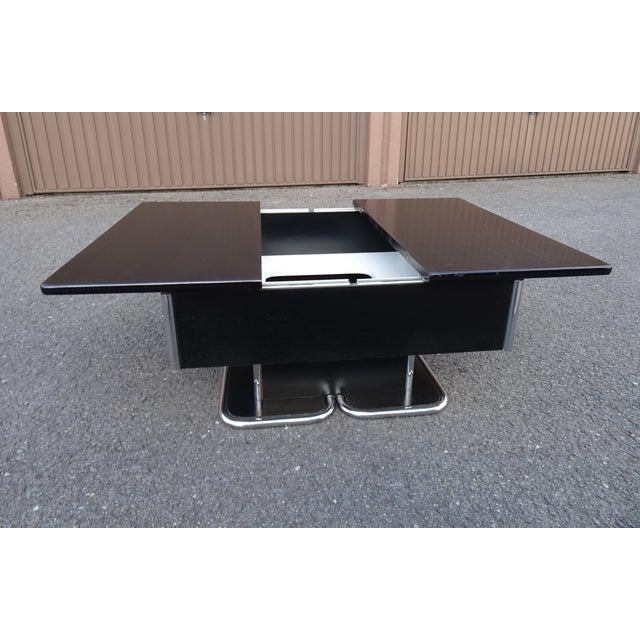 Vintage Italian Chrome and Black Ebonised Wooden Coffee Table with Hidden Bar, 1970s For Sale - Image 12 of 18
