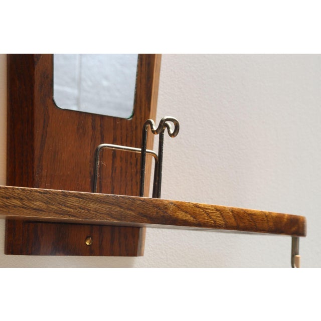 Mid-Century American Modern Chestnut Wall Mounted Valet With Mirror and Shelf For Sale - Image 9 of 10
