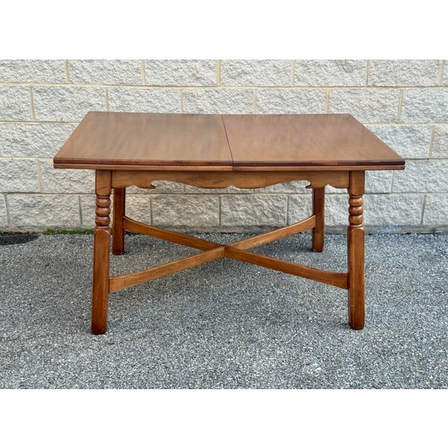 Cushman of Vermont Vintage Cushman Style Solid Wood Maple Dining Table With Leaf For Sale - Image 4 of 12