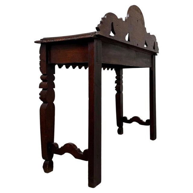 Brown Antique 19th Century English Victorian Carved Oak Side Table For Sale - Image 8 of 10