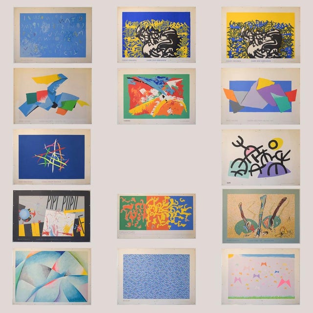 Collection of 14 Large Original Modernist Artist Exhibition Lithograph Posters by PluriArte Approx Date: 1990's Paper Size...