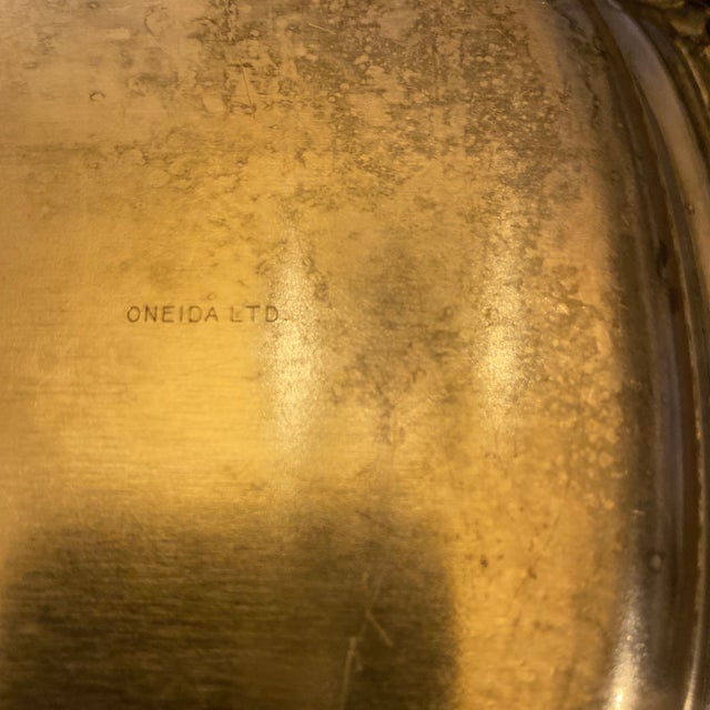 Metal Vintage Oneida Ltd. Silverplate Serving Tray With Ornate Border For Sale - Image 7 of 7
