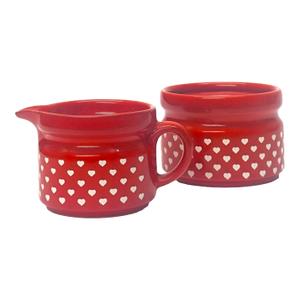 Heart Motif Sugar Bowl & Creamer Set by Waechtersbach West Germany