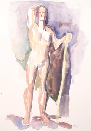 Original Signed Standing Male Nude Gouache Figure Painting - By Michelle Arnold Paine