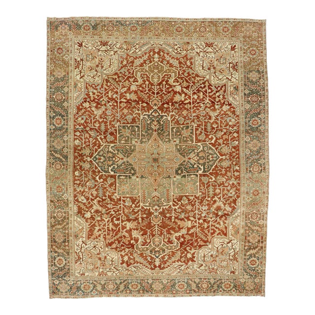 Antique Persian Heriz Rug - 11'02 x 14'02 For Sale