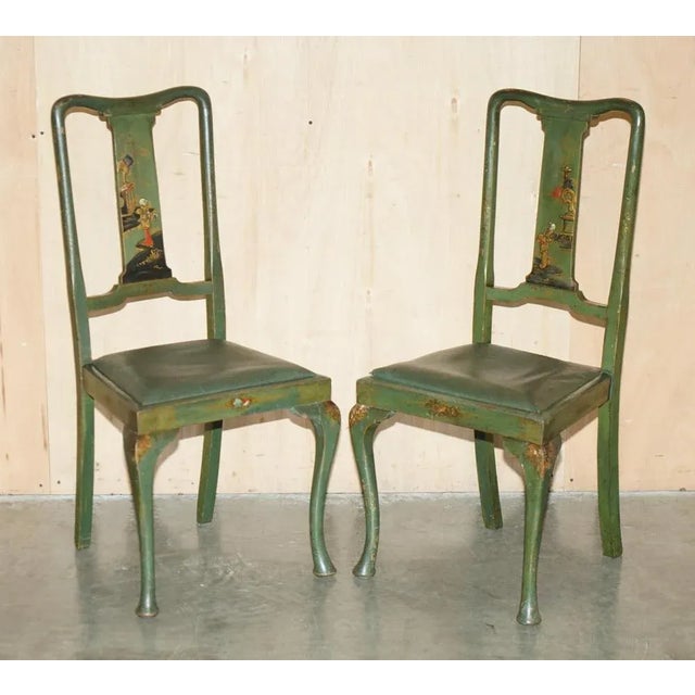 Decorative pair of Emerald Green Antique Chinese Export Circa 1920's Chinoiserie side tables Dimensions Height:- 99cm...