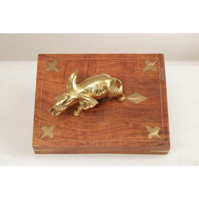 Campaign Style Teak and Brass Elephant Cigar or Jewelry Box For Sale - Image 9 of 12