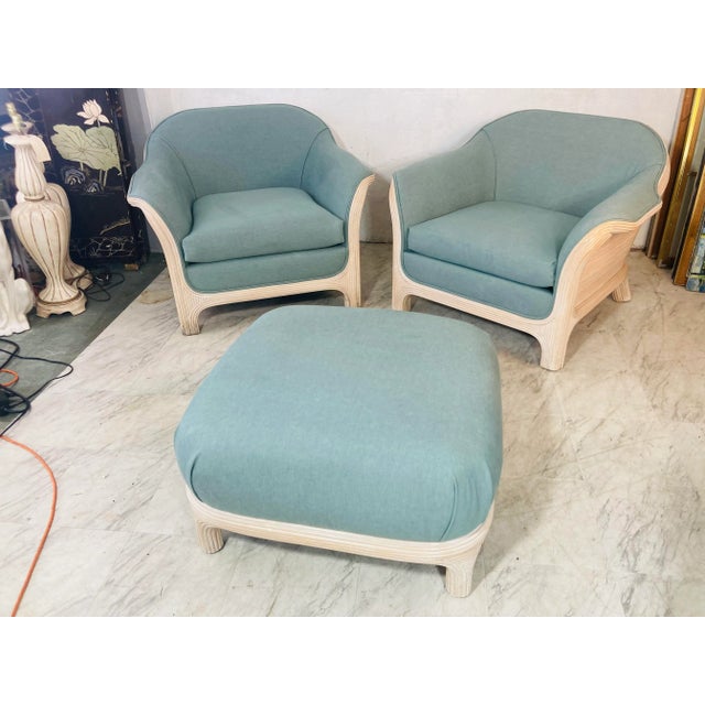 Coastal Vintage Coastal Pencil Reed Set, Chairs and Ottoman - 3 Pieces For Sale - Image 3 of 13