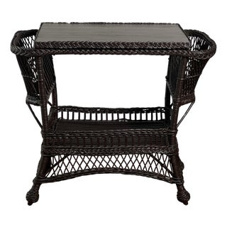 Bar Harbor Wicker Library or Side Table With Magazine Pockets in Brown, C. 1915 For Sale