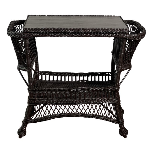 Bar Harbor Wicker Library or Side Table With Magazine Pockets in Brown, C. 1915 For Sale