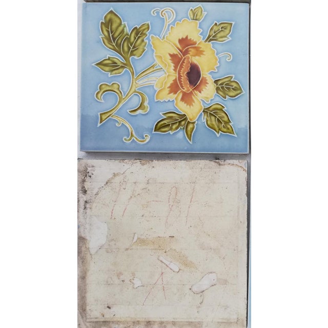 Art Nouveau Glazed Yellow Rose Tile from Belga, 1930s For Sale - Image 9 of 13