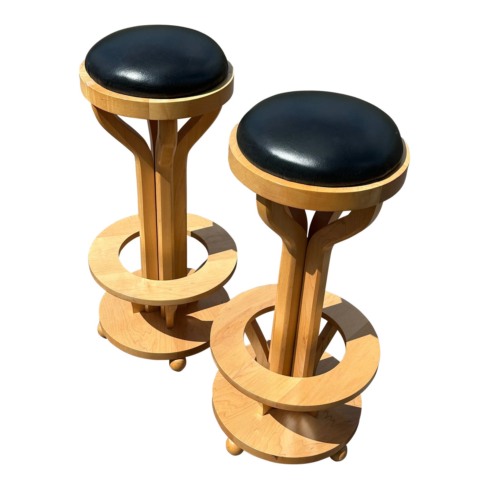 Artisan Wood Craftsman Made Studio Postmodern Stools - Set of 2 | Chairish