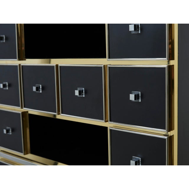 1970s Vintage Michel Pigneres Brass Chrome Black Cabinet Secretaire For Sale - Image 10 of 13