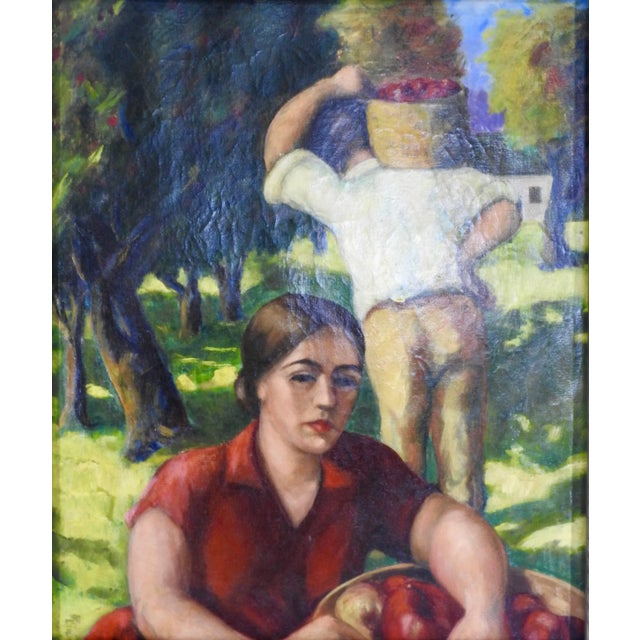 Textile Early 19th Century Oil on Canvas Apple Orchard For Sale - Image 7 of 10