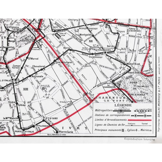 French 1959 Original Cartes Tarides Map of Paris, Paris City Plan For Sale - Image 3 of 5