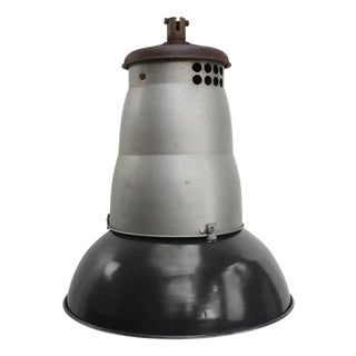Large Vintage Industrial French Black Enamel Pendant Light from Mazda For Sale